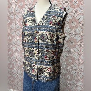 Talbots Floral Cotton Vest – Button Front Sz M